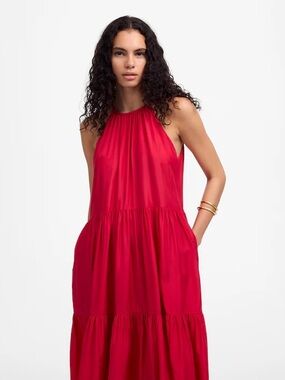 Habotai Silk Tiered Halter Dress